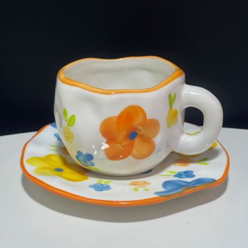 Hand-painted White Clouds Coffee Set Hand-pinching Irregular