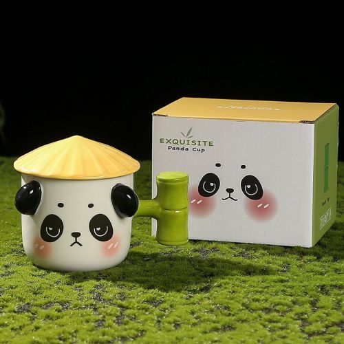 Cute Panda Ceramic Cup For Girls With Lid Milk Breakfast